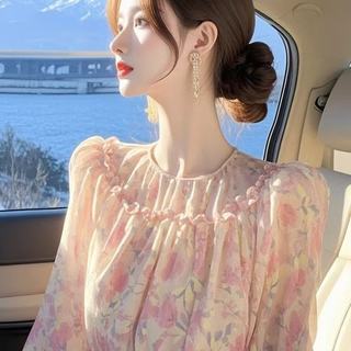 Áo sơ mi dài tay hoa dáng rộng phong cách Hàn Quốc dành cho nữ