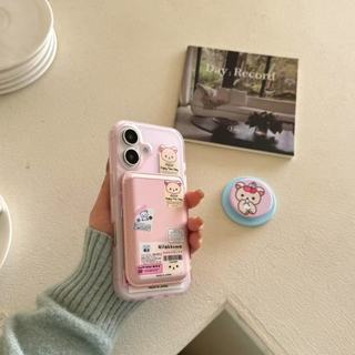 Ốp bảo vệ ví họa tiết nhãn gấu dễ thương cho iPhone11pro 12 13promax 15pro 15promax 14 14promax 14pro 16 pro max 16 plus giá đỡ điện thoại di động