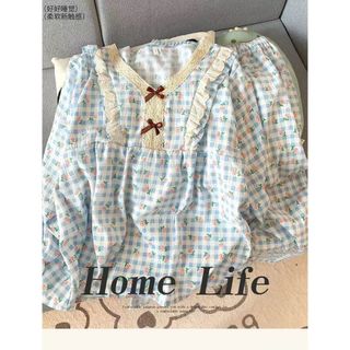 60-125kg Bộ Đồ Ngủ Kích Thước Lớn Nữ Mặc Ngoài Loungewear Mùa Hè Bộ Đồ Ngủ Dài Tay Bộ Hai Mảnh Plus Phiên Bản Béo Cloud Cotton Phong Cách Công Chúa Mỏng Phong Cách Mùa Xuân Thu Quần Hoa Rời Bộ Đồ Ngủ Kích Thước Lớn