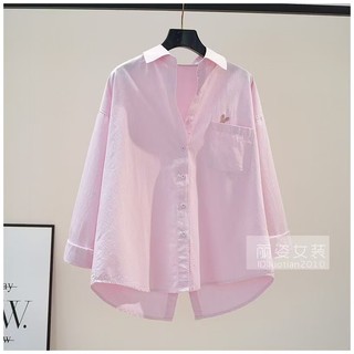 Áo sơ mi dài tay thêu Cotton dáng rộng phong cách Hàn Quốc dành cho nữ