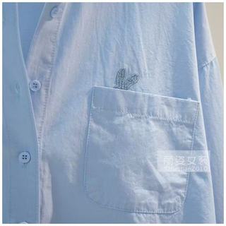Áo sơ mi dài tay thêu Cotton dáng rộng phong cách Hàn Quốc dành cho nữ