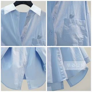 Áo sơ mi dài tay thêu Cotton dáng rộng phong cách Hàn Quốc dành cho nữ