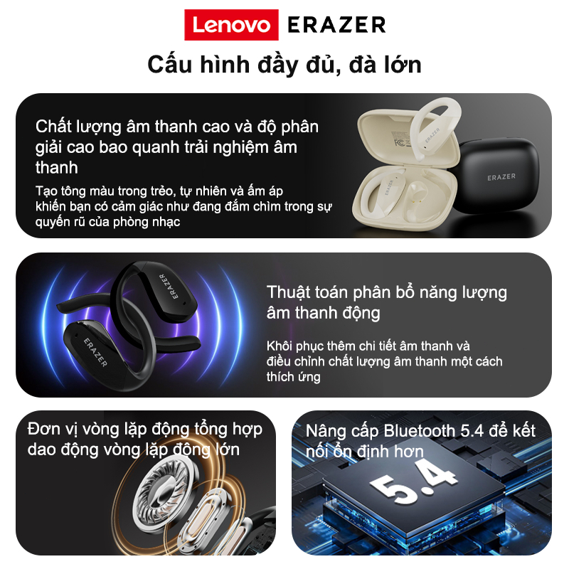 Lenovo ERAZER XF30 OWS Tai nghe nhạc Hifi  Bluetooth 5.4 Kết nối không dây Trường âm thanh nổi 3D Tai nghe thể thao chống nước IPX5 | BigBuy360 - bigbuy360.vn