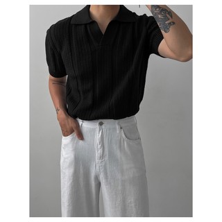 DICHUANGZHE Men's Short Sleeve POLO Shirt Knitted V-Neck Casual Top