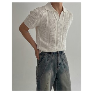 DICHUANGZHE Men's Short Sleeve POLO Shirt Knitted V-Neck Casual Top