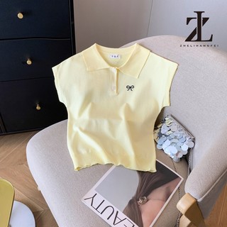 ZHELIHANGFEI Thiết kế mùa hè Áo thun cổ polo sang trọng Ice Silk Top Dệt kim nữ