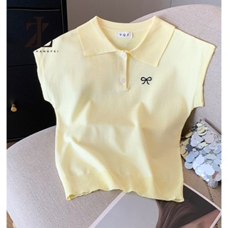 ZHELIHANGFEI Thiết kế mùa hè Áo thun cổ polo sang trọng Ice Silk Top Dệt kim nữ