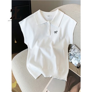 ZHELIHANGFEI Thiết kế mùa hè Áo thun cổ polo sang trọng Ice Silk Top Dệt kim nữ