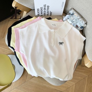 ZHELIHANGFEI Thiết kế mùa hè Áo thun cổ polo sang trọng Ice Silk Top Dệt kim nữ