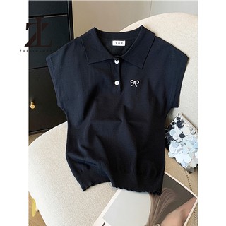 ZHELIHANGFEI Thiết kế mùa hè Áo thun cổ polo sang trọng Ice Silk Top Dệt kim nữ