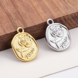 Mặt dây chuyền hoa hồng bằng thép không gỉ hai mặt Phụ kiện trang sức tự làm Vàng 18k Quyến rũ hoa dập nổi