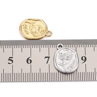Mặt dây chuyền hoa hồng bằng thép không gỉ hai mặt Phụ kiện trang sức tự làm Vàng 18k Quyến rũ hoa dập nổi