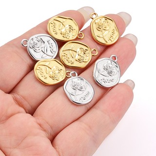 Mặt dây chuyền hoa hồng bằng thép không gỉ hai mặt Phụ kiện trang sức tự làm Vàng 18k Quyến rũ hoa dập nổi