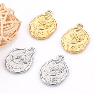 Mặt dây chuyền hoa hồng bằng thép không gỉ hai mặt Phụ kiện trang sức tự làm Vàng 18k Quyến rũ hoa dập nổi
