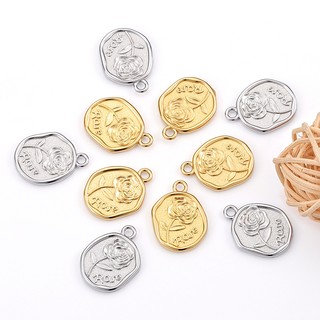 Mặt dây chuyền hoa hồng bằng thép không gỉ hai mặt Phụ kiện trang sức tự làm Vàng 18k Quyến rũ hoa dập nổi