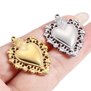 Được đánh bóng bằng thép không gỉ Gothic Hình trái tim Mặt dây chuyền tự làm Phụ kiện trang sức Vàng 18k Retro Charms