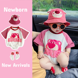 Sơ Sinh Mùa Hè Họa Tiết Gấu Hoạt Hình Ngắn Tay Quần Áo Phù Hợp Với Bé Trai Và Bé Gái Cotton Mềm Mại Thoáng Khí Áo liền quần (0-24m)