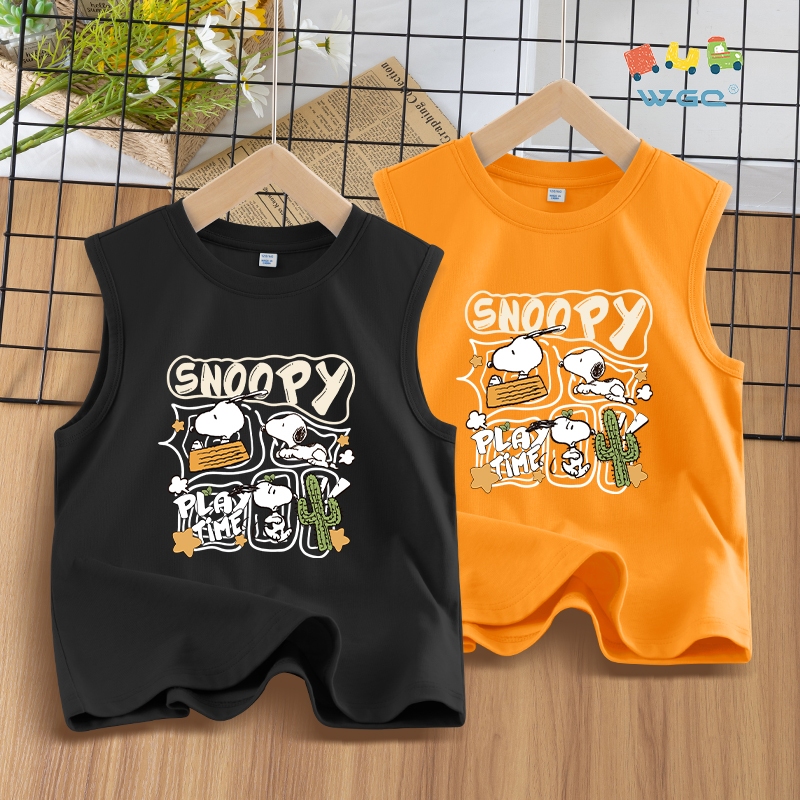 W.G.Q  Áo Ba Lỗ  bé trai, Vải Cotton nguyên chất, Mềm mại thoải mái, có in hình snoopy