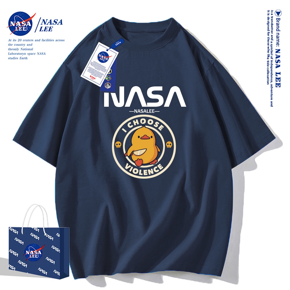 Áo thun ngắn tay NASA họa tiết vịt vàng, cotton, unisex
