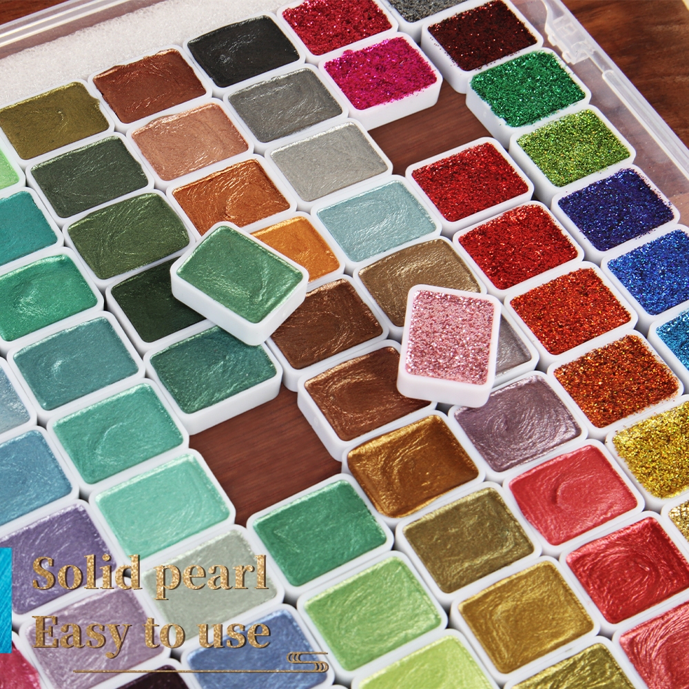 Ảnh Seamiart 20 / 24 / 36 / 48 / 60 / 120 Màu Ngọc Trai Kim Loại Shimmer Chắc Chắn Màu Nước Bộ Vẽ Tranh Móng Tay Nghệ Thuật 3