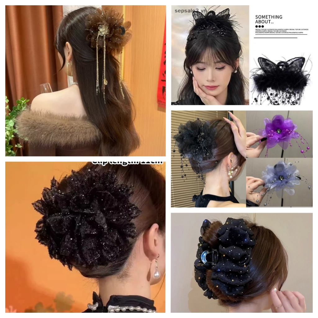 # VN # Vuốt Tóc Tai Đen Lãng Mạn Thời Trang Cao Cấp Cảm Giác Kẹp Tóc Cho Nữ Kẹp Phụ Kiện Tóc.