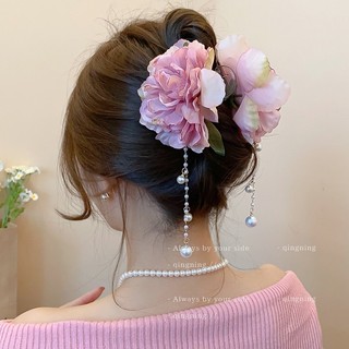 kẹp tóc hoa ngọc trai đi biển kẹp tóc càng cua dài lớn vải mùa hè xinh phụ kiện kẹp tóc sau