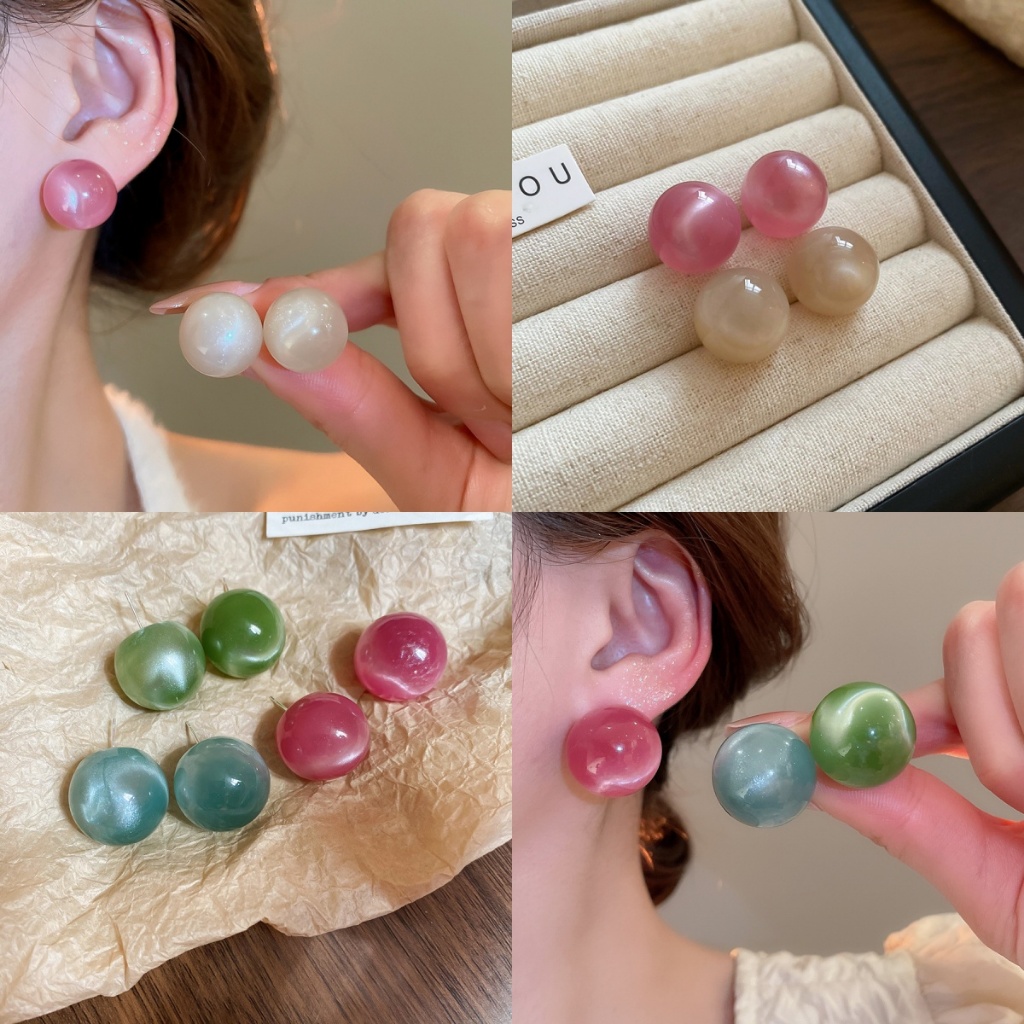 [Jewbeauty] Bông tai tròn mờ màu kẹo kim bạc Hàn Quốc bông tai thời trang ngọt ngào cá tính phụ kiện đơn giản