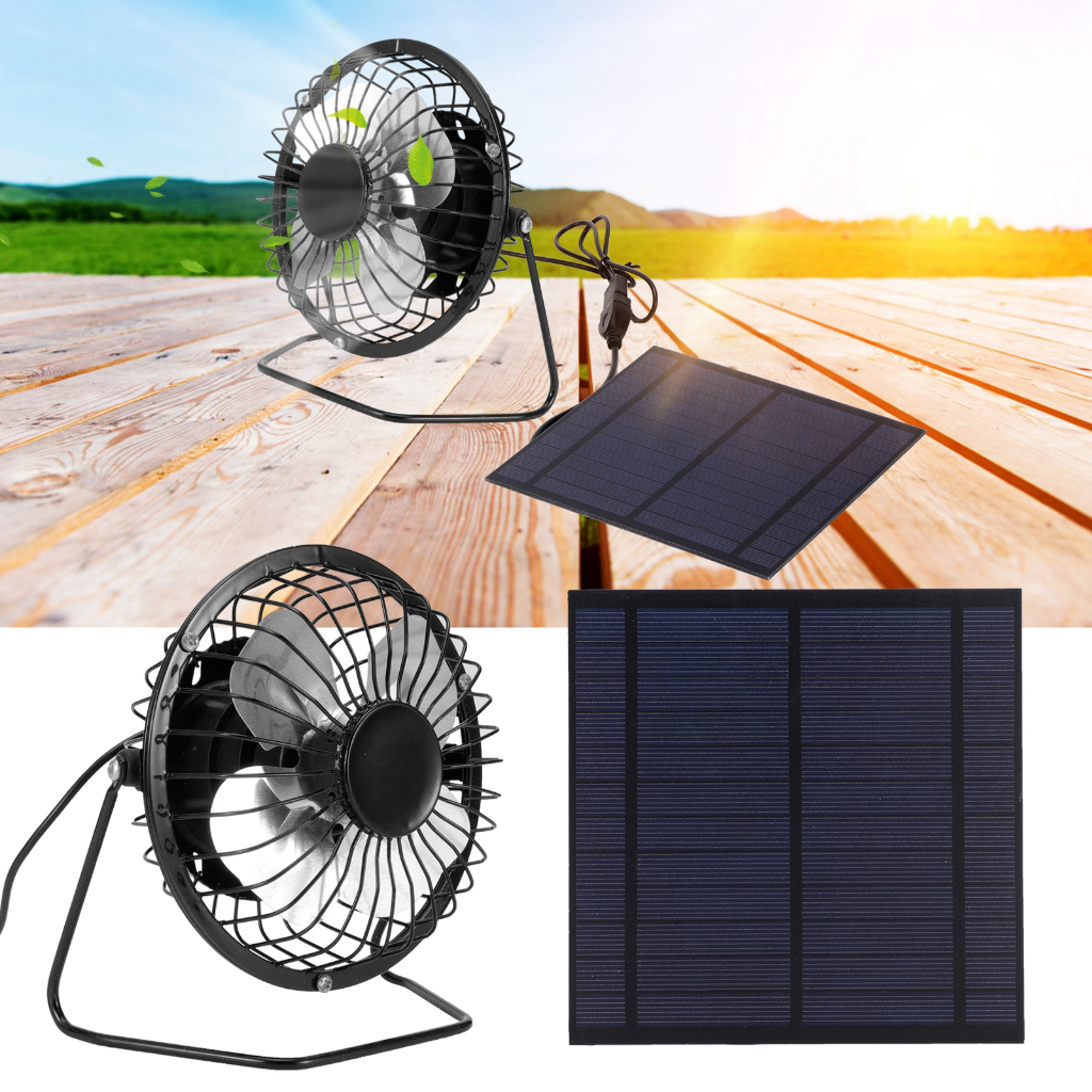 Amireux Bảng điều khiển năng lượng mặt trời Mini 5W với quạt làm mát di động Bộ bảng điều khiển năng lượng mặt trời quang điện cho nhà kính