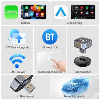 Bộ chuyển đổi Carplay 2 trong 1 không dây cho Android iPhone Tự động có dây sang hộp AI không dây Kết nối USB cho Volvo Benz Mg Kia Chery VW