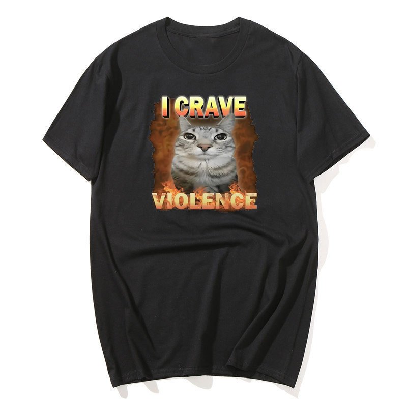 Tôi Crave Bạo Lực Mèo Vui Meme Áo Nam Nữ Bông Tai Kẹp Thời Trang Dễ Thương Chất Lượng Cao Áo Thun Quá Khổ Nguyên Chất Cotton Áo