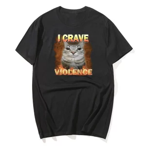 Tôi Crave Bạo Lực Mèo Vui Meme Áo Nam Nữ Bông Tai Kẹp Thời Trang Dễ Thương Chất Lượng Cao Áo Thun Quá Khổ Nguyên Chất Cotton Áo