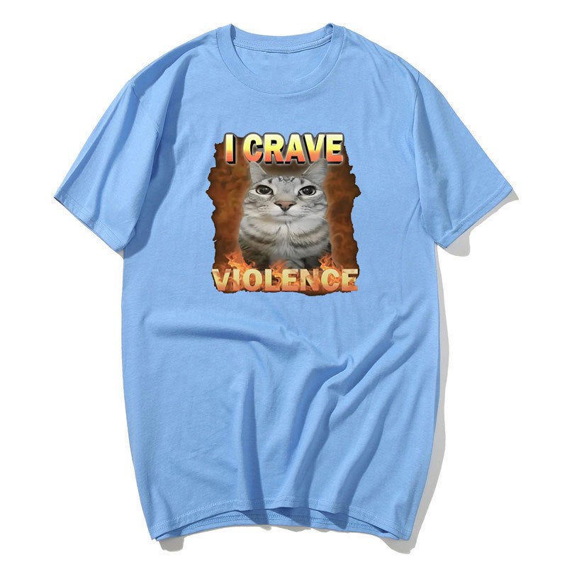 Tôi Crave Bạo Lực Mèo Vui Meme Áo Nam Nữ Bông Tai Kẹp Thời Trang Dễ Thương Chất Lượng Cao Áo Thun Quá Khổ Nguyên Chất Cotton Áo