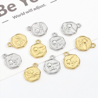 Mặt dây chuyền thỏ dập nổi bằng thép không gỉ Phụ kiện trang sức tự làm Vàng 18k Dây buộc cáo ăn mòn