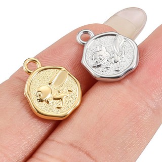 Mặt dây chuyền thỏ dập nổi bằng thép không gỉ Phụ kiện trang sức tự làm Vàng 18k Dây buộc cáo ăn mòn