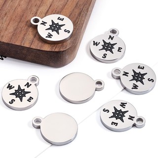 Mặt dây chuyền la bàn tròn bằng thép không gỉ được đánh bóng Phụ kiện trang sức tự làm