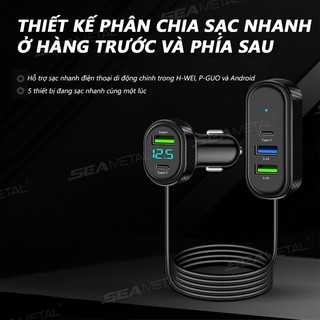 Bộ sạc xe hơi SEAMETAL 5 trong 1 Sạc nhanh Đa cổng 66W Bộ chia đa năng USB Type-C