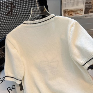 ZHELIHANGFEI Áo thun ngắn tay dệt kim lụa băng tình yêu dành cho nữ mùa hè Slimer Look Shoulder Top