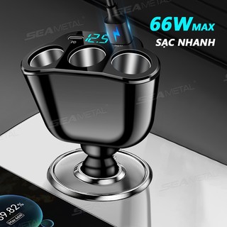 Bộ sạc xe hơi SEAMETAL 5 trong 1 Bộ chuyển đổi USB 12V-24V 66W PD Bộ sạc điện thoại ô tô có màn hình kỹ thuật số Sạc siêu nhanh