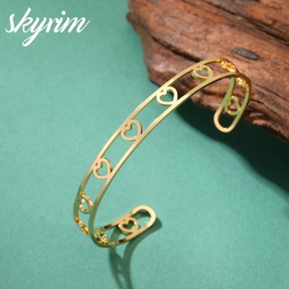 SKYRIM Vòng Tay Nữ Thép Không Gỉ Vàng Trái Tim Rỗng Trang Sức Thời Trang Quà tặng Valentine