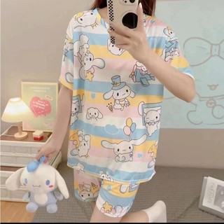 Đồ ngủ kiểu nữ Áo ngủ tay ngắn Họa tiết hoạt hình Bộ cotton Bộ 2 chiếc Áo thun ngắn tay và quần short