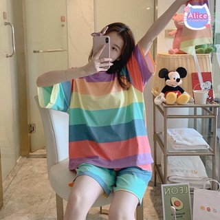 Đồ ngủ kiểu nữ Áo ngủ tay ngắn Họa tiết hoạt hình Bộ cotton Bộ 2 chiếc Áo thun ngắn tay và quần short