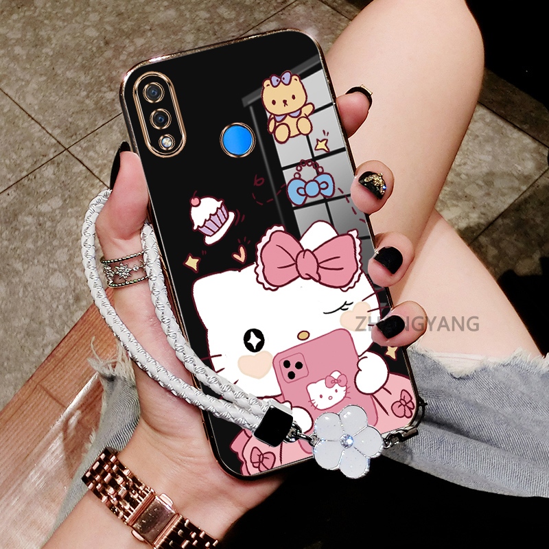 Ốp Lưng Cho Huawei nova 3i nova 3 Mạ Điện Chống Rơi Cạnh Thẳng Vỏ Điện Thoại Thẩm Mỹ Hoạt Hình Họa Tiết Mèo Dễ Thương TPU Mềm Trường Hợp Miễn Phí Tinh Tế Treo Dây