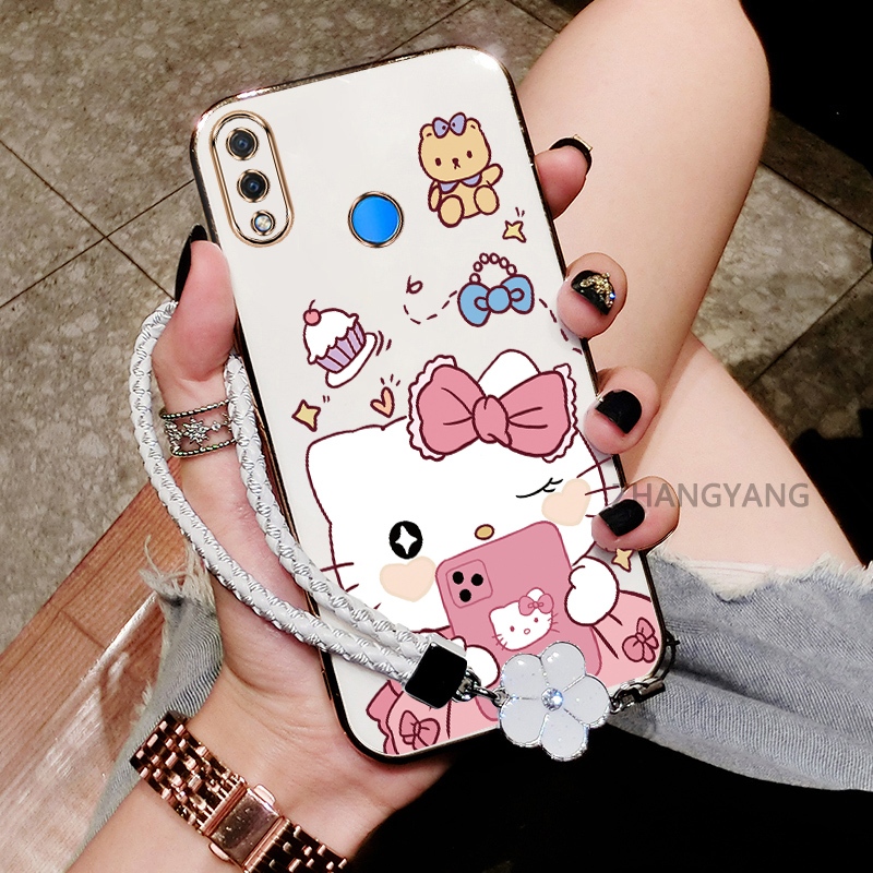 Ốp Lưng Cho Huawei nova 3i nova 3 Mạ Điện Chống Rơi Cạnh Thẳng Vỏ Điện Thoại Thẩm Mỹ Hoạt Hình Họa Tiết Mèo Dễ Thương TPU Mềm Trường Hợp Miễn Phí Tinh Tế Treo Dây