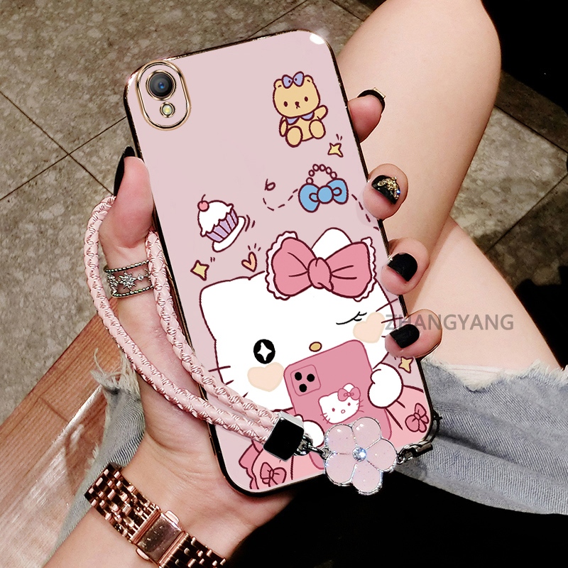 Ốp Lưng Cho OPPO A37 A37F Mạ Điện Chống Rơi Cạnh Thẳng Vỏ Điện Thoại Thẩm Mỹ Hoạt Hình Họa Tiết Mèo Dễ Thương TPU Mềm Trường Hợp Miễn Phí Tinh Tế Treo Dây