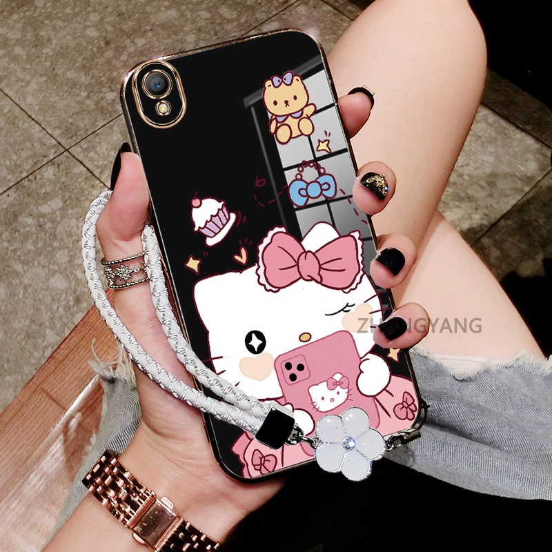 Ốp Lưng Cho OPPO A37 A37F Mạ Điện Chống Rơi Cạnh Thẳng Vỏ Điện Thoại Thẩm Mỹ Hoạt Hình Họa Tiết Mèo Dễ Thương TPU Mềm Trường Hợp Miễn Phí Tinh Tế Treo Dây
