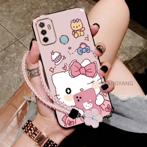 Ốp Lưng Cho OPPO A53 2020 A33 2020 Mạ Điện Chống Rơi Cạnh Thẳng Vỏ Điện Thoại Thẩm Mỹ Hoạt Hình Họa Tiết Mèo Dễ Thương TPU Mềm Trường Hợp Miễn Phí Tinh Tế Treo Dây