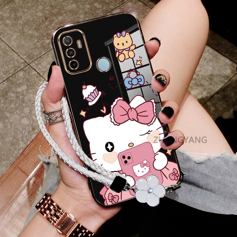 Ốp Lưng Cho OPPO A53 2020 A33 2020 Mạ Điện Chống Rơi Cạnh Thẳng Vỏ Điện Thoại Thẩm Mỹ Hoạt Hình Họa Tiết Mèo Dễ Thương TPU Mềm Trường Hợp Miễn Phí Tinh Tế Treo Dây