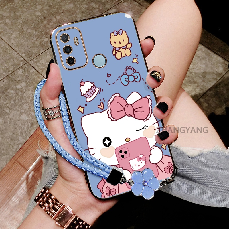 Ốp Lưng Cho OPPO A53 2020 A33 2020 Mạ Điện Chống Rơi Cạnh Thẳng Vỏ Điện Thoại Thẩm Mỹ Hoạt Hình Họa Tiết Mèo Dễ Thương TPU Mềm Trường Hợp Miễn Phí Tinh Tế Treo Dây