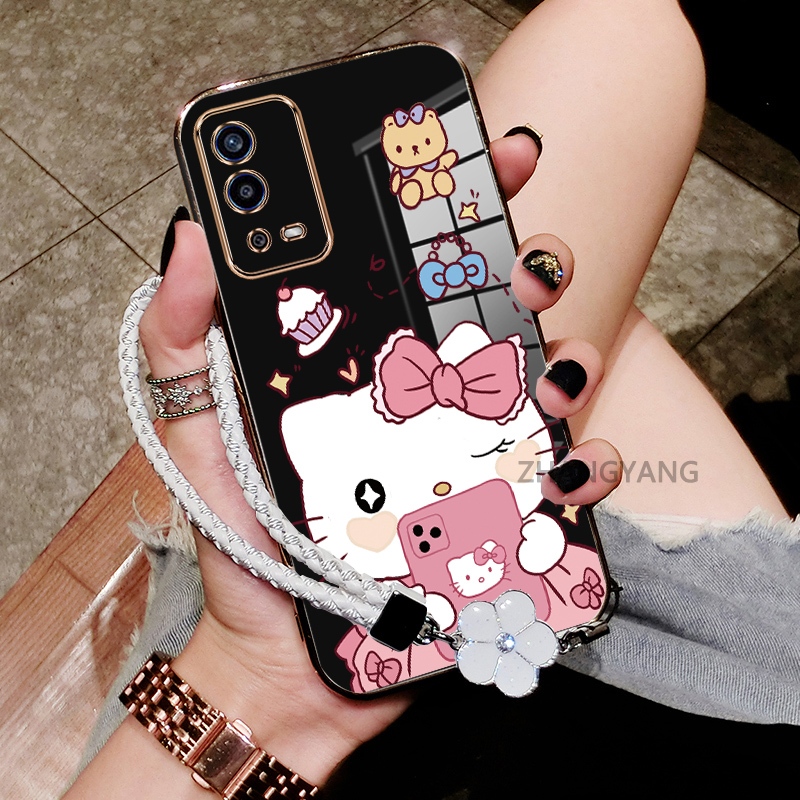 Ốp Lưng Cho OPPO A55 4G Mạ Điện Chống Rơi Cạnh Thẳng Vỏ Điện Thoại Thẩm Mỹ Hoạt Hình Họa Tiết Mèo Dễ Thương TPU Mềm Mại Miễn Phí Tinh Tế Treo Dây