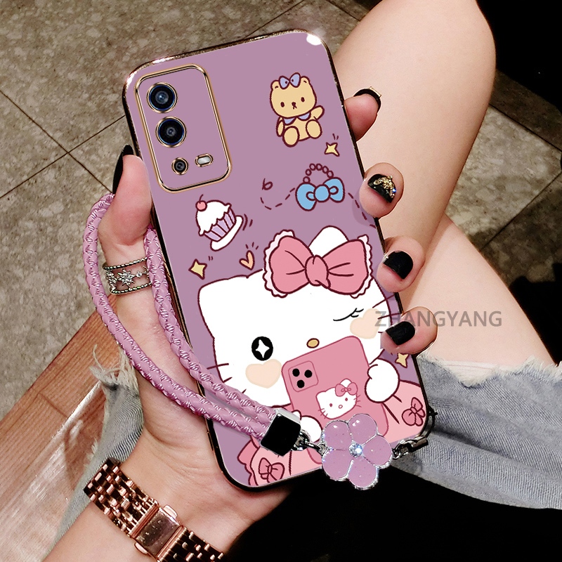 Ốp Lưng Cho OPPO A55 4G Mạ Điện Chống Rơi Cạnh Thẳng Vỏ Điện Thoại Thẩm Mỹ Hoạt Hình Họa Tiết Mèo Dễ Thương TPU Mềm Mại Miễn Phí Tinh Tế Treo Dây